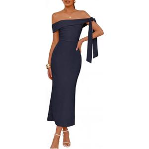 MEROKEETY Women's Summer Off The Shoulder Dress 2026 Bodycon Wedding Guest Cocktail Formal Party Maxi Dresses (Blue, M)