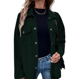 Astylish Womens Waffle Knit Long Shacket Jacket Oversized Casual Blouses Button Down Collared Dressy Shirts (XX-Large, Dark Green)