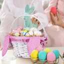 Hushee Easter Willow Gift Basket 11"7" Easter Wicker Bunny Baskets with Folding Handle Plaid Liners for Kids Toys Eggs Hunt Wood Bunny Bucket Decorations(Pink and White Plaid)