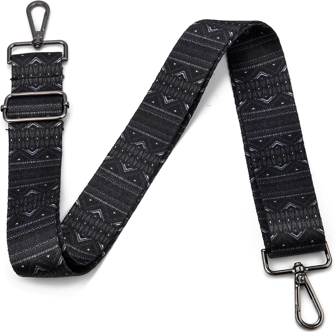 Purse Strap Gold Hardware Replacement Crossbody Bag Strap, Wide Adjustable Shoulder Strap (4-Gunmetal Hardware-Pattern-Black-006)