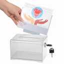 Clear Donation Box with Lock,Ballot Box with Sign Holder,Suggestion Boxes for Fundraising, Tip Jar with Slot for School,Conference 12x8x8.5 inches