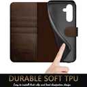 DuckSky for Samsung Galaxy S23 FE Genuine Leather Wallet case RFID Blocking4 Credit Card HolderReal Leather Flip Folio Book Phone case Protective Cover Women Men for S23FE case Brown