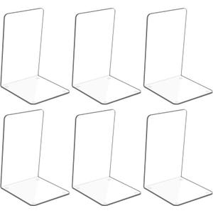 Adwikoso Clear Acrylic Book Ends, 6 Pcs Bookends for Shelves, Non-Slip Book Holder Stand, Decorative Book Stoppers for Heavy Duty Books Office Desktop Organizer