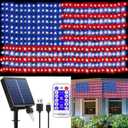 Solar American Flag Lights Outdoor, 420 LED Waterproof American Flag Net Lights 6.75FT x 3.53FT Patriotic Ornaments for Outdoor Home,Yard,Garden,Camping,Memorial Day,4th of July,Christmas Decorations