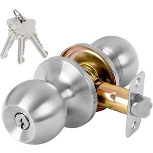 Keyed Entry Door Knob with Lock and Key, Exterior and Interior Door Lock for Bedroom, Entry Door Handle for Front DoorSatin Nickel
