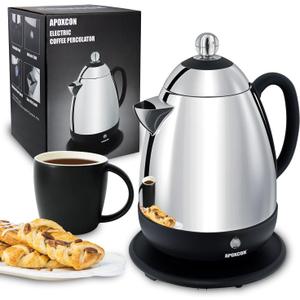 Electric Coffee Percolator Stainless Steel Coffee Maker with Clear Brew Progress Knob and No-Drip Spout Auto Keep Warm & Cordless Serving Coffee pot with On/OFF Switch Fast Brew (10 Cup) Electric Coffee Percolator Stainless Steel Coffee Maker with Clear Brew Progress Knob and No-Drip Spout Auto Keep Warm & Cordless Serving Coffee pot with On/OFF Switch Fast Brew (10 Cup)