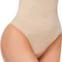 SIMIYA Thong Shapewear Tummy Control for Women High Waisted Stay-Put Body Shaper Girdle Compression Shapewear Thong (Large, #01-1pc Nude-high Waisted)