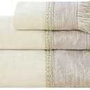 Loom and Mill Luxury Cotton Bath Towel Set 3 Piece-1 Bath Towel 1 Hand Towel 1 Wash Cloth, Ultra Soft Decorative Towel Sets High Absorbent for Bathroom, Elegant Jacquard Design(Ivory-Beige Sliver)