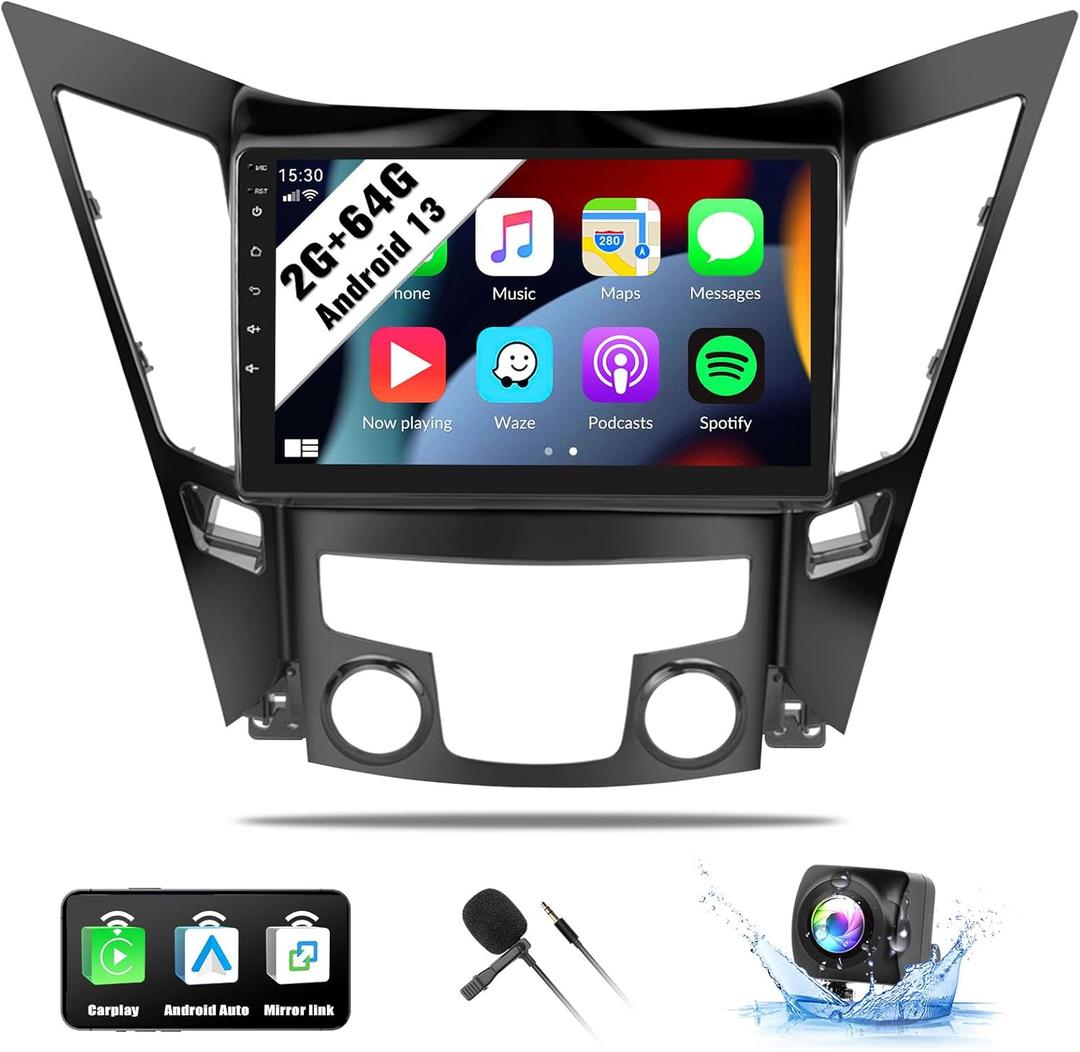 SIXWIN Android Car Stereo for Hyundai Sonata 2010-2015 with Wireless CarPlay Android Auto Mirror Link 2G+64G 9 Inch Touchscreen Bluetooth GPS Navigation WiFi FM Backup Camera MIC