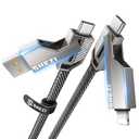 4-in-1 USB C Cable 45W 5FT Compatible with Lightning Cable [Fast Charging & Data Transfer] Flat Nylon Braided for iPhone iPad Charger Cord, Multi Charge Wire Combo with L/Type C/USB A Port