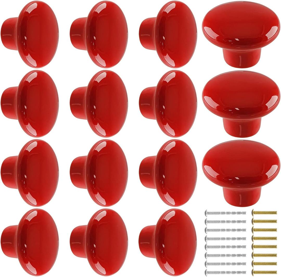 15pcs Ceramic Red Drawer Knobs, Round Shaped Dresser Knobs, Cute Kitchen Cabinet Pull Handles, Kids' Bedroom