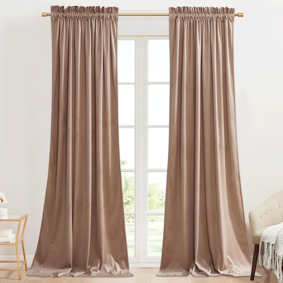 StangH Blush Beige Velvet Curtains for Living Room 96 inches Long Light Reducing Thermal Insulated Doorway Room Dividers for Nursery Girls Bedroom/Laundry, W42 x L96, 2 Panels