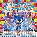 Birthday Party Supplies,204pcs Birthday Party Decorations Include Backdrop,Happy Birthday Banner,Tableware Set,Spiral Charms,Napkins,Tablecover,Cake Toppers,Balloons Set,Bottle Labels,Stickers