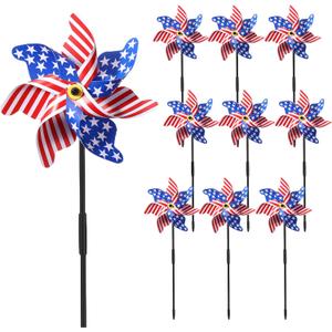 Mindsoft 12 Pcs 22" H 4th of July Pinwheels Patriotic American Flag Pinwheels Red Blue White Stars Stripes Wind Spinner for Outside Independence Day Memorial Day Decorations for Yard Garden Supplies