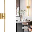 Gold Battery Operated Wall Sconce Single, Rechargeable Wall Sconce with Remote, Dimmable Sconce Wall Light, 24 Inch LED Wireless Wall Light for Background Wall, Bedroom,Living Room