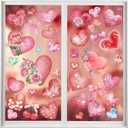 6 Sheets Red Pink Love Heart Window Clings Valentines Window Clings for Glass Windows Waterproof Electrostatic Cling Rose Bow Heart Window Stickers for Anniversary Store Mall Valentines Windows Decor