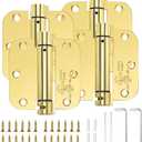 Sophia 4 Pack Self-Closing Door Hinge 3.5 Inch Rounded 5/8 Radius, Spring Loaded Hinges Adjustable Tension, Automatic Door Closer Hinge for Interior Exterior Residential Standard Indoor Doors, Gold (Polished Brass)