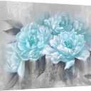 DuoBaorom Large Blue Flowers Canvas Wall Art Abstract Teal Blue Floral Grey Artwork Painting on Canvas for Living Room Kitchen Wall Decor Stretched and Framed Ready to Hang 24x36inch