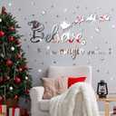 Christmas Acrylic Wall Decals Believe Quote Stickers 3D DIY Mirror Stickers Christmas Christ Wall Decor Acrylic Reindeer Snowflakes Window Clings Decal for Home Window(Silver)