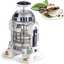 TEENKON French Press Insulated 304 Stainless Steel Coffee Maker, 32 Oz Robot R2D2 Hand Home Coffee Presser, with Filter Screen for Brew Coffee and Tea (White)