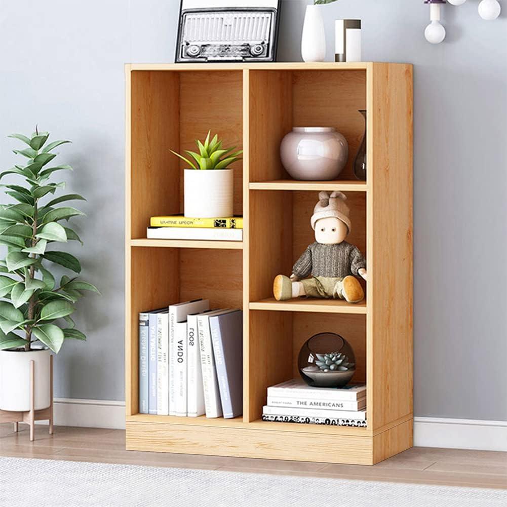 IOTXY Open Shelf Low Bookcase - Wooden 3-Tier Floor Standing Display Cabinet Organizer with Base, 5 Cubes Short Horizontal Bookshelf in Pear Yellow, 50CM Base