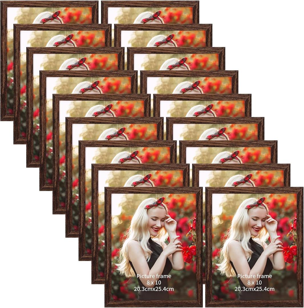 PETAFLOP Wooden 8x10 Picture Frame Set of 18, Bulk Rustic Brown Photo Frames Fits 8 by 10 for Wall or Tabletop Display
