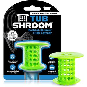 TubShroom Bathtub Drain Hair Catcher  In-Drain Tub Strainer & Clog Prevention Protector, Fits Standard 1.41.75 Tub Drains, Easy Clean, Captures Human & Pet Hair out of Sight (Green)