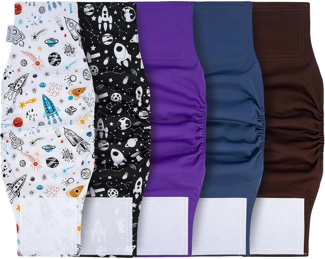 Pet Soft Dog Diapers Male, 5 Pack Male Dog Belly Bands, High Absorbing Washable Males Dog Wraps for Doggie Puppy((Space, M)