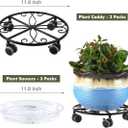 3 Pack Plant Caddy with Wheels Heavy Duty 11.8 Inches Metal Plant Stand with Wheels Plant Dolly Rolling Plant Stand Plant Roller with Casters for Indoor and Outdoor (3, Black)