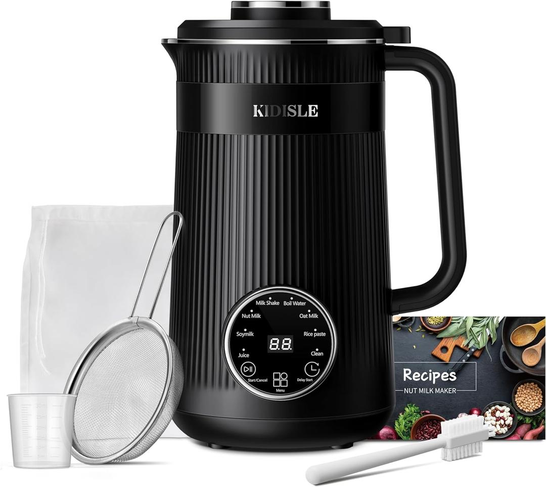 KIDISLE 32oz Automatic Soy Machine for Homemade Almond, Oat, Coconut, Soy, Plant Based Milks and Non Dairy Beverages with Delay Start/Keep Warm/Self-Cleaning/Boil Water, Black