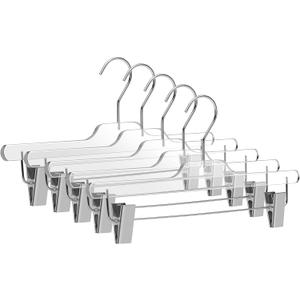 Quality Lucite Acrylic Clear Skirt Pants Trousers Bottom Hangers with Adjustable Chrome Metal Clips, Made of Clear Acrylic for a Luxurious Look and Feel with Swivel Hook (Clear - Pant/Skirt, 5)
