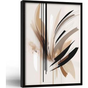 Framed Feather Lines Abstract Canvas Wall Art Print Modern Minimalist Poster Picture Living Room Bedroom Office Gallery Decor Living Room Bedroom Office Apartment 12X16 Inch Ready to Hang (Black and White Feather Lines)