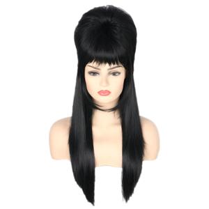 Topcosplay Womens Wig Black Straight Beehive Bouffant Wig Long Halloween Costume Party Wigs