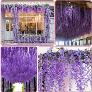 Alotiki Wisteria Hanging Flowers,Fake Hanging Flowers,Wisteria artificiales Garland for Home Wedding Arch Floral Party Garden Ceremony Outdoor Decor,3.6 feet Long(25,Purple)