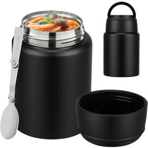 Soup Thermo for Hot Food Kids 16oz Insulated Food Jar Leakproof Thermo Lunch Container for Kids Wide-Mouth Stainless Steel Lunch Box for School with Handle Folding Spoon(3+)