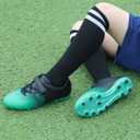 brooman Kids Firm Ground Soccer Cleats Boys Girls Athletic Outdoor Football Shoes (13 Little Kid, Black/Green)