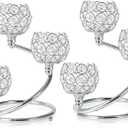 Metal Crystal Candle Holder Set of 3 - Elegant 5-Arm Metal Tea Light Centerpiece with Shining Crystal Bowl, Wedding Anniversary Table Decor for Dining, Party (Silver, 2 Pcs 3 Arm)