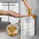 Shower Shampoo Dispenser Wall Mounted Refillable 16.9 oz White Bottle with Stainless Steel Pump & No-Drill Adhesive Holder Soap Dispenser for Bathroom (1 X White/Gold)
