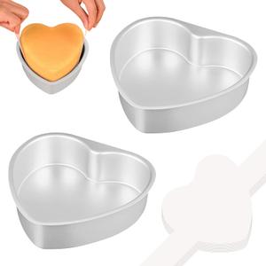 6 Inch Heart Cake Pan, Set of 2 Heart Shaped Cake Pans with 60 Pieces Parchment Paper, Non-stick Cake Baking Pans for Kitchen Birthday Wedding