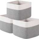OIAHOMY 9”x9”x7” Storage Cubes, Cotton Rope Woven Baskets for Organizing, Cube Storage Bin, Small Gift Basket for Shelf, 3-Pack, Grey&White
