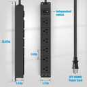 HHSOET Wall Mount Magnetic Power Strip, Under Desk 6 Outlet Mountable Socket, Metal Long Heavy Duty Surge Protector for Garage, Shop, Gaming Table Or Workspace, 3FT Extension Cord