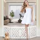 Cut-Out Design 16" Short Dog Gate for Small Dogs, Foldable Retractable Puppy Gate Indoor - Freestanding Lightweight Pet Barrier for Doorways, Stairs, Hallways (Extends to 41", White)