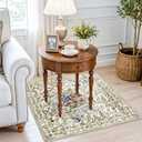 7x7 Vintage Floral Dining Room Rug - 7ft Square Low Pile Non Slip Machine Washable Area Rug, Indoor Carpet for Under Table/Bed Living Room Bedroom Office Nursery Entryway Playroom (7ft Square, Beige)