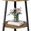 Round Side Table, 2-Tier Small End Table with Storage Shelf, Ultra Stable Coffee End Table/Nightstand, Modern Farmhouse Couch Table for Living Room, Bedroom, Bedside Stand or Small Spaces, Brown, 1 Pcs