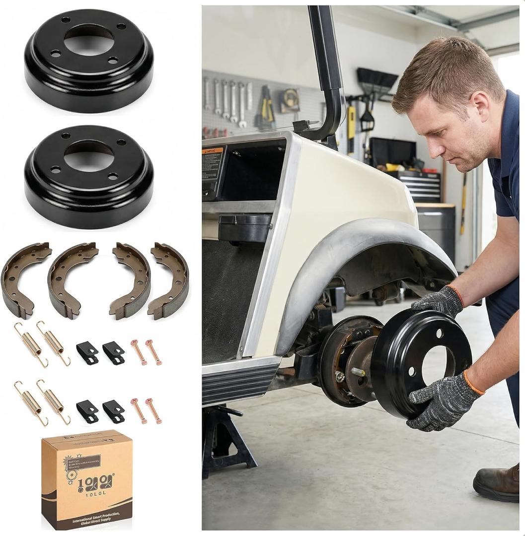 10L0L Golf Cart Brake Hub Drums & Brake Pads/Shoes & Spring Kit fit Club Car DS 1981-1994,DS Brake Repair Set OEM# 1011137,101146302, 101816301, 1011433, 1015757, 101880701