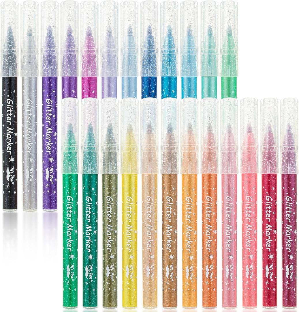 Mr. Pen- Glitter Markers, 24 pcs, Assorted Color, Medium Tip Glitter Markers for Adults, Journaling Markers