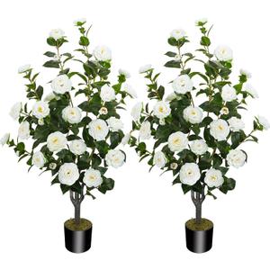 2 Pack 43.3"/3.6FT Artificial Camellia Trees for Outdoor
Fake White Camellia Silk Flowers Tree with Pot, Tall UV Resistant Faux Outdoor Plants for Front Porch Indoor Home Decor