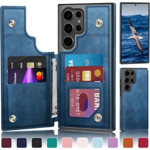 DJDUCK Designed for Samsung Galaxy S23 Ultra Case Wallet with Card Holder, [Magnetic Clasp Cover] [RFID Blocking Leather Protection] Shockproof Women Men Cases for Samsung S23 Ultra Bright Blue
