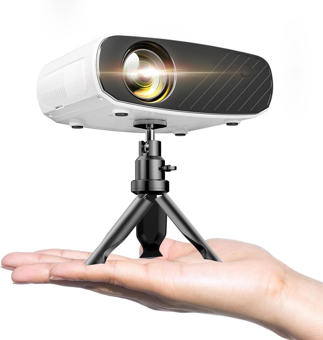 ELEPHAS Mini Projector for iphone, Portable Projector with Tripod, 1080P HD Outdoor Projector, Movie Projector Compatible with Android/iOS/Windows/TV Stick/HDMI/USB (White&Black)