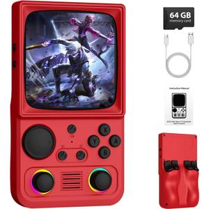 R36TMAX Retro Handheld Game Console, Portable Retro Gaming Console with 4.0 CRT-Inspired Screen, 4000mAh Arcade Classics, Supports Multiple Emulators, WiFi Network Battling, 64GB (Red)
